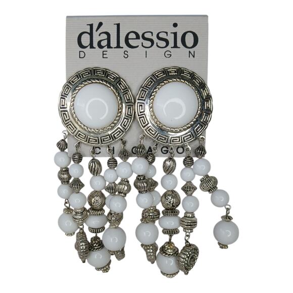 D’Alessio Design White & Silver Clip-On Statement Earrings – NOS - Picture 10 of 12